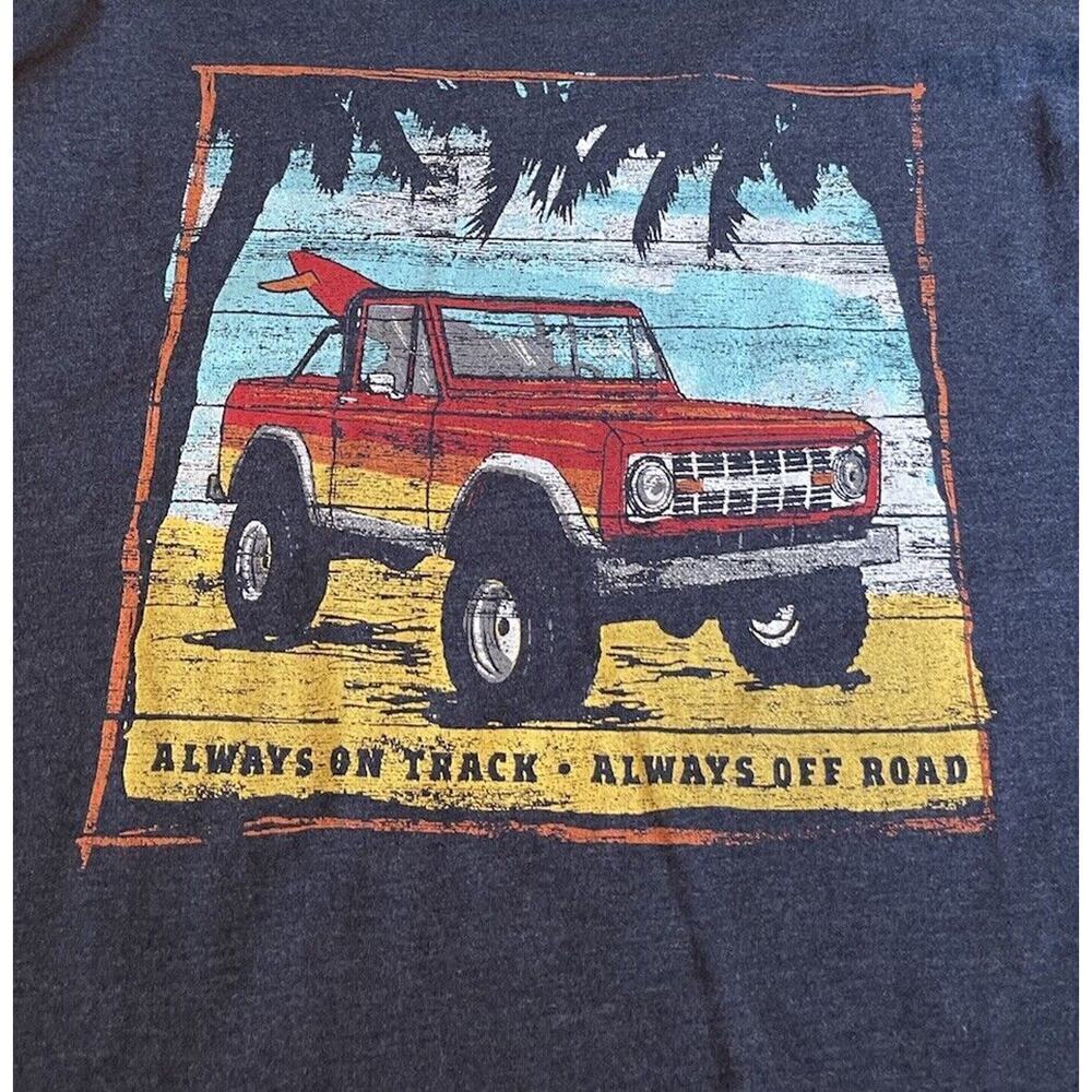 G.H. Bass Mens Blue Gray T-shirt Sz 2XL Always On Track Surf Beach Bronco